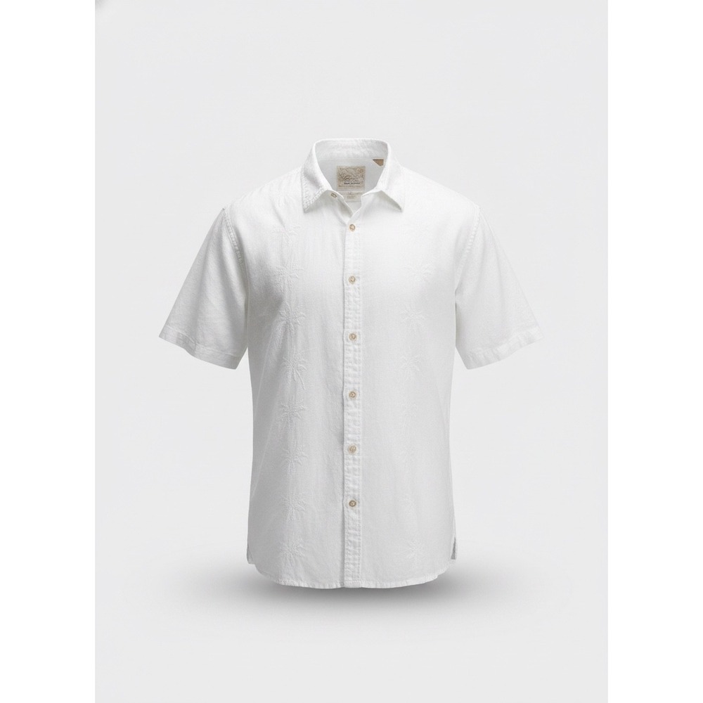 Tasso Elba Island Blend White Palm Tree Embroidered Camp Shirt Mens XL